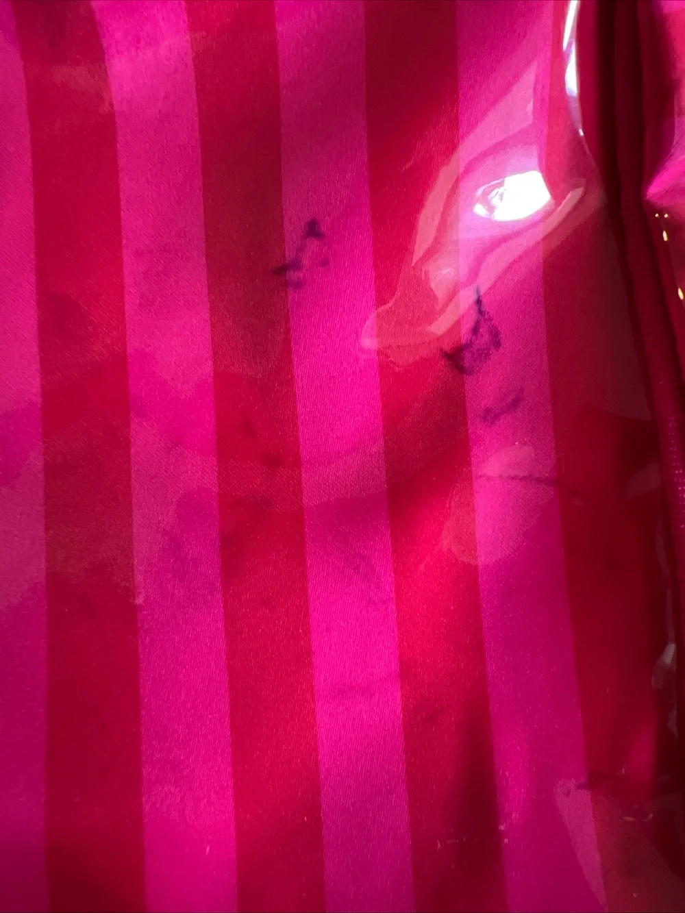 Victoria's Secret Hot Pink Glossy Striped Cosmetic Bag